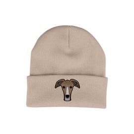 Bang Tidy Clothing Greyhound Beanie Hat - Dog Lovers Gifts for Women Men - Knitted Winter Hats - Embroidered - Acrylic - Sand
