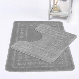 Kampala Hill Diem Bath Mat 2 Piece Set Non-Slip Pedestal and Bath Mat Toilet Bathroom Rug - Silver