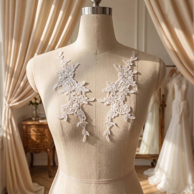 Guipure Lace Applique 4Pcs Sew-On Mirrored Pairs Wedding Gown
