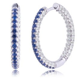 925 Sterling Silver Ruby Hoop Earrings for Women with White Sapphires | Birthstone Inside Out Hoop Earrings| Hypoallergenic 25MM July Birthstone Earrings by MAX + STONE