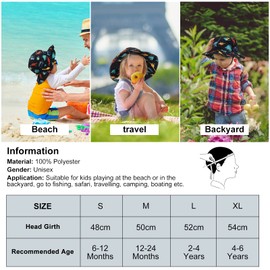 JUPSK Toddler Sun Hat Kids Summer Bucket Hat with Adjustable Chin Strap UPF50 Wide Brim Beach Hat Dinosaur Cap for Infant Baby Boys and Girls Aged 4-6 Years Black