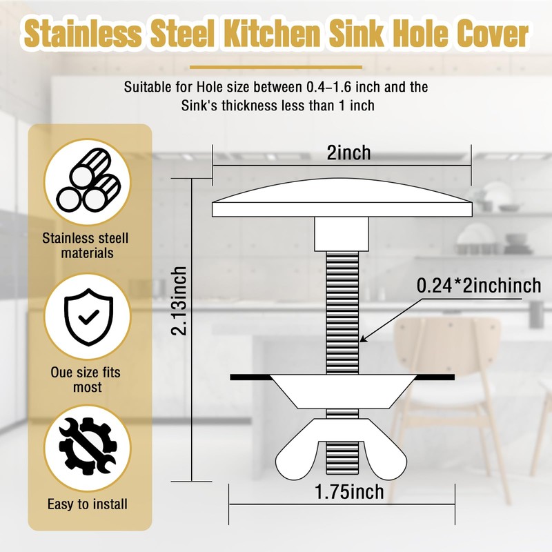 2 Pack 2 Inch Kitchen Sink Faucet Hole Cover, Antique