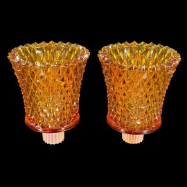 Homco 2ct VTG HOMCO Home Interiors Amber Glass Diamond Votive Candleholder Pegged