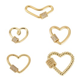 FASHEWELRY - Collar de corazón chapado en oro de 18 quilates con cierre de mosquetón de latón con circonita cúbica, para hacer joyas