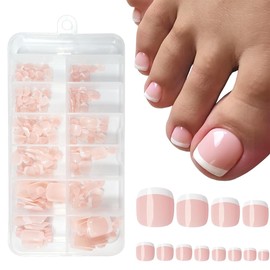 Pack of 120 False Toenails Kit, Press On Nails for Toes, Skin-Coloured Pressable Toenails, French Natural Artificial Toenails for Gluing, 12 Sizes, Full Cover Toe Nails Tips for Women