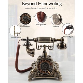 FESTRING Audio Guest Book Wedding Phone, Vintage European Luxury Decor,Record Customized Voice Message Guestbook for Wedding, Parties and Banquets, Rotary Dial Design,Antique Style,Bronze