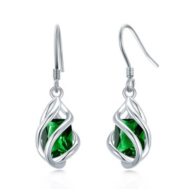 Emerald Green Earrings 925 Sterling Silver May Birthstone Dangle Drop Earrings for Women Mother's Day Birthday Anniversary Fine Jewelry for Mom Daughter