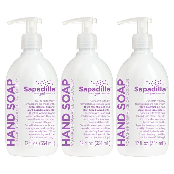 Sapadilla Liquid Hand Soap - Sweet Lavender + Lime - Made with 100% Pure Essential Oil Blends, Cleansing & Moisturizing, Aromatic & Fragrant Hand Soap, Plant Based, Biodegradable, 12 Ounce (Pack of 3)