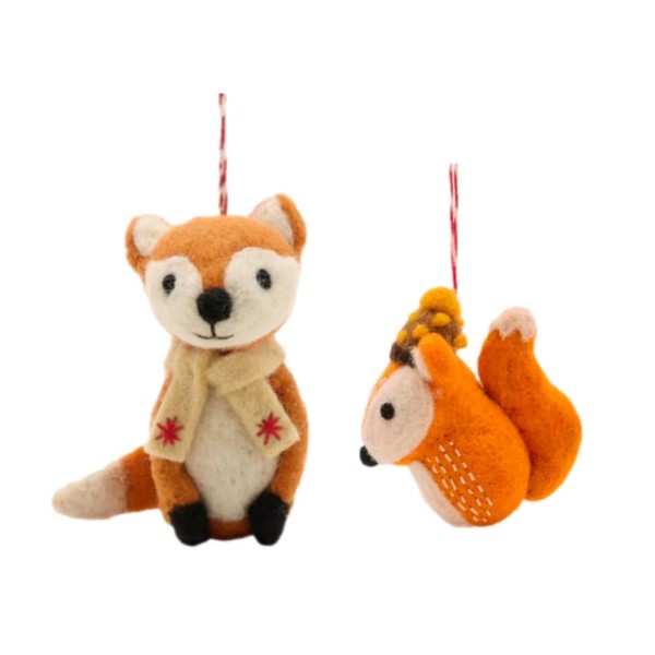 2 x Cute Rustic Style FELT Fabric Woodland Friends Christmas