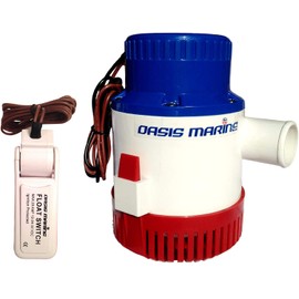 OASIS MARINE 3700 GPH 12V Submersible Marine Bilge Pump for Boats – Saltwater & Freshwater, 1.5" Hose Outlet, Separate Float Switch Included, Heavy Duty, Stainless Steel Shaft, Corrosion Resistant