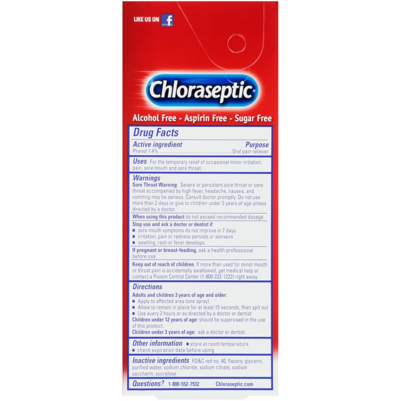Chloraseptic Travel-Size Sugar-Free Sore Throat Spray, Cherry, Spray Soothes Throat