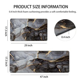 GulongYa Anti Fatigue Kitchen Mat Cushioned 2 Pieces Black Kitchen Rugs Non Slip Waterproof Kitchen Floor Mats Gold Kitchen Accessories Comfort Memory Foam Kitchen Mats for Floor Laundry Room