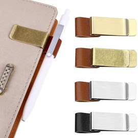 Pen Holder for Notebook, Set of 4, Pen Holder Clip, Pen Clip, Leather Pen Holder with Stainless Steel Clip, Easy to Carry Notebook/Journal, Students, Office Supplies