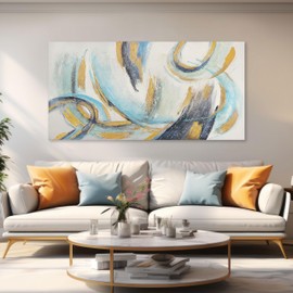 Glvzygy Abstract Wall Art Blue and Gold Wall Art Abstract Canvas Wall Decor Frame Artwork Modern Home Wall Decor for Living Room Bedroom Office 29"x58"