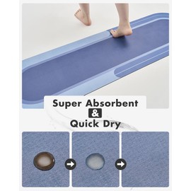 MontVoo Bath Mat Runner - Long Non Slip Absorbent Quick Dry Thin Bath Rug for Bathroom Floor Mat - Rubber Backed - Stain Resistant - Easy Care - Navy 17"x70"