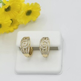 JEYFEL XOIA PREMIUM 14K Gold Plated Crystal Icy Eye Small Hoop Earrings. Oro Laminado