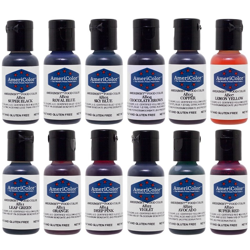 Food Coloring AmeriColor AmeriMist Airbrush Kit, 12 .65 Ounce Bottles
