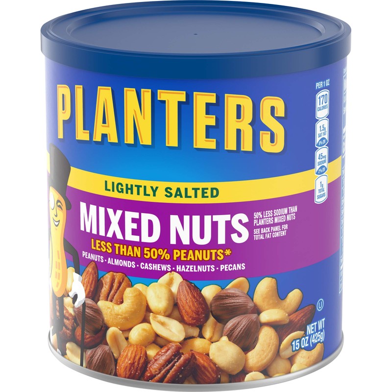 Planters Mixed Nuts, Lightly Salted, 15 Ounce Canister (Pack of