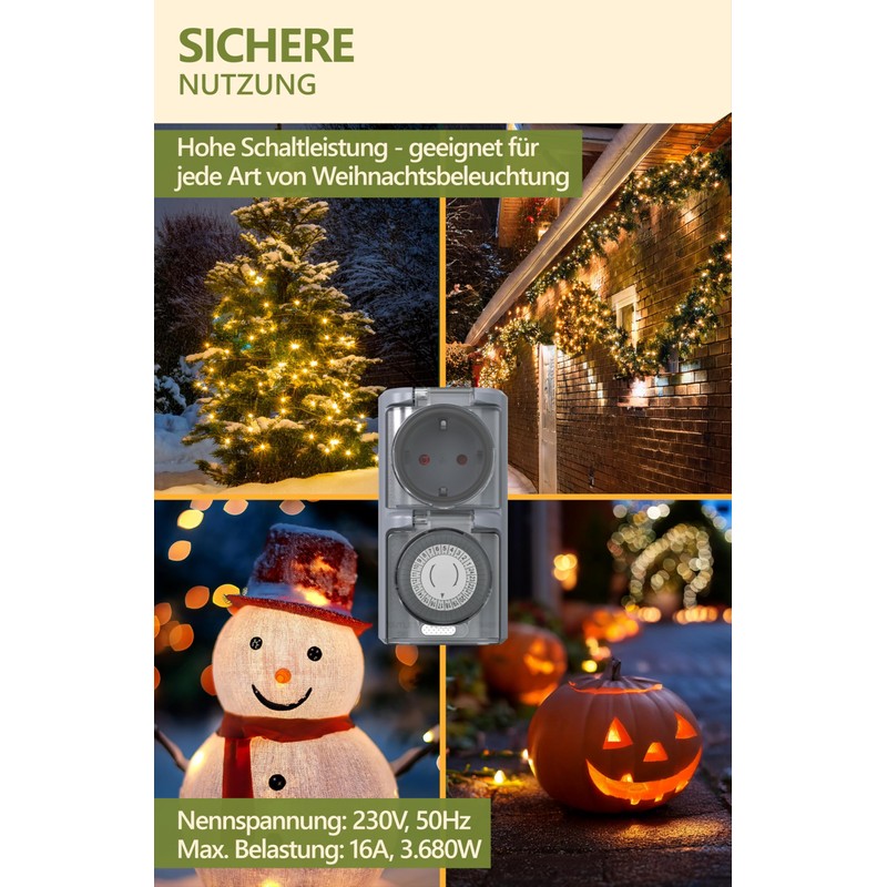4smile Outdoor Timer, Set of 3, Mechanical IP44 Timer Socket,