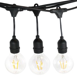 Waterproof, Shatterproof Commercial Grade Vintage LED Filament Oversized Globe Light String System with Hanging Socket Design (24' / 12 G25 Bulbs)