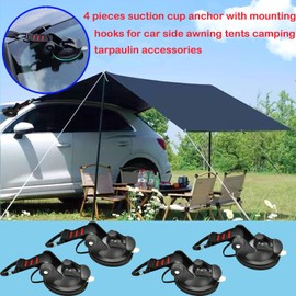 4PCS Heavy Duty Suction Cups Anchor with Hooks, Outdoor Strong Suction Cup Wall Anchor Car Camping Accessories for RV Boat Window Glass Camping Trap,Car Side Awning