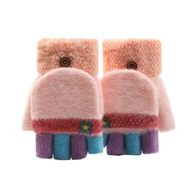 SUNNEE Kids Winter Glove - Convertible Flip Top Fingerless Gloves Warm Mittens With Mitten Cover for 6-12 Ages Boys and Girls (Pink)