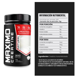 Creatina Monohidratada Maximo Protein 1kg 200 Porciones Natural