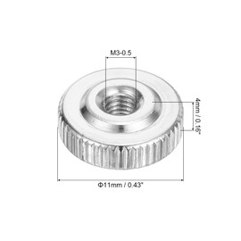 uxcell 10Pcs M3 Knurled Thumb Nuts, Carbon Steel Round Knurled Flat Head Through Hole Handle Nut, Lock Adjusting Nuts, Thin Type, Nickel Plated, Silver