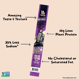 AGRO POWER Vegan Jerky Sticks – Grilled Teriyaki Flavor – 7-Stick Bag of Plant-Based Jerky with 10g Protein – Non-GMO, Low Sodium, High Protein Vegan Snack – Vegetarian Meat Alternative