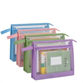 Mesh Case, 4 Colors, Zipper File Pouch, A4, File Case, Large Capacity, Contact Bag with Handle, Mesh, Transparent, Portable, Portable, Document Organization, Office Supplies, Storage, Work or School