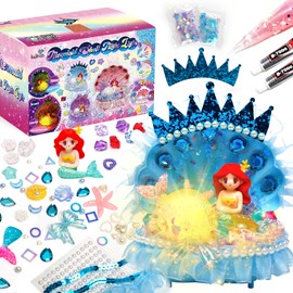 Kiditos Mermaid Shell Night light DIY Toy Kit with Flash Themed Accessories,Make Your Own Mermaid Night Light, Arts and Crafts for School Activity,Ideal Bedroom Decor &Birthday Gifts for Girls age 3+