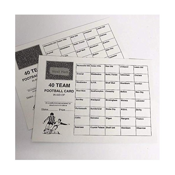 Crystals 10 x 40 Team football scratch cards UK team names