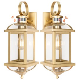 Roravilila Gold Motion Sensor Outdoor Light Fixtures Dusk to Dawn, 19 Inch Enclosed Bottom Anti-Rust Aluminum Large Outside Wall Lanterns for House Brass Exterior Light Outdoor Sconces for Patio