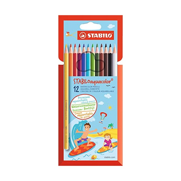 STABILO Aquacolor Aquarellable Colouring Pencil - Wallet of 12, Assorted Colours