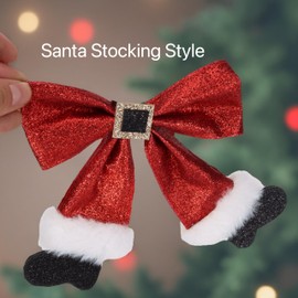 Glitter Christmas Bows for Girls Women Large Red Bow for Clip Cute Hairpin Holiday Hair Accessories for Xmas Gifts Costume Festive Party (Santa Socks Style)