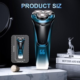 Snapbuy Electric Razor for Men, Waterproof Cordless Shaver with 90-Min Runtime, 4D Floating Head Rotary, Wet & Dry Rechargeable Electrical Shaver LCD Display (Blue)