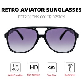 DsitMG Retro Aviator Sunglasses for Women Men Classic 70s Vintage Polarized Sun Glasses Trendy UV Protection Shades (Black/Gradient Gray)