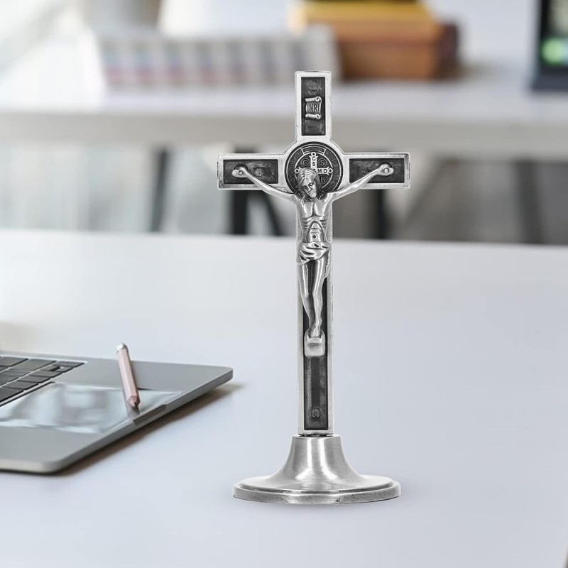 QUEAMBLER Zinc Alloy Catholic Cross Wall Art Plaque with Removable