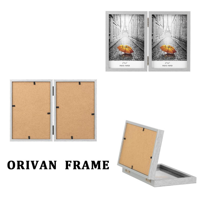 ORIVAN 4x6 Double Picture Frames Hinged Folding Photo Frames Vertical