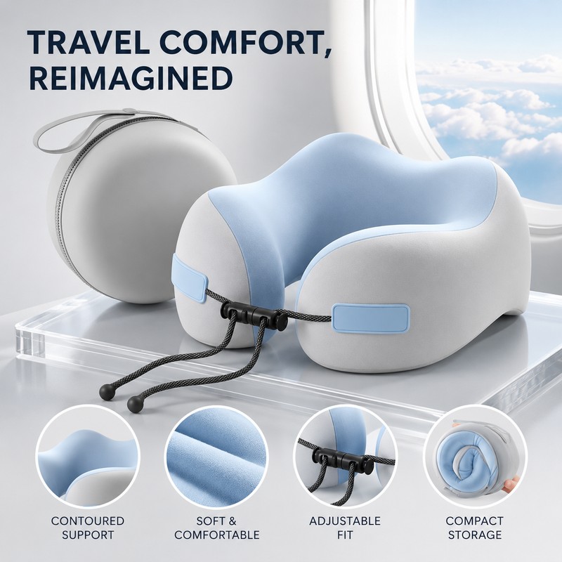 U-Shaped Memory Foam Neck Pillow – Travel Pillow for Airplane,
