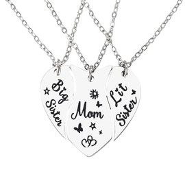 Mom Big Sister Little Sister Necklace 3 PC Mother Mom and Daughter Necklaces Gift Birthday Christmas Mothers Day Gifts for Mom from Daughters Big Sis Lil Sis Matching Necklaces for Mother Daughter