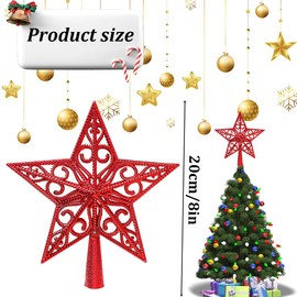 Plastic Christmas Tree Topper, Star Christmas Tree Topper, Christmas Tree Topper Star, Christmas Tree Topper for Christmas, Festival, Party, Home, 20 cm, Red