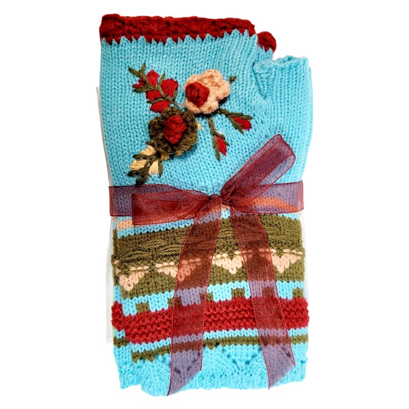 Press On Nail and Fingerless Glove Gift Set (Turquoise Red,