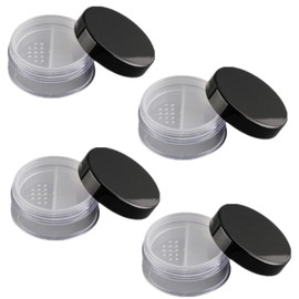 Vubbkdi 4 Pcs 10ml/0.34oz Refillable Loose Powder Compact, Empty Travel Powder Container with Rotatable Sifter and Black Screw Lid, Portable No Leak Makeup Organizer