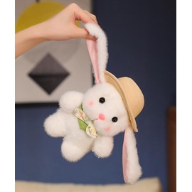 Gootd Bunny Plush Stuffed Animal, Lop Eared Rabbit plushie, Easter Rabbit Soft Doll with Hat&Necktie Idyllic Cute Realistic Long-Eared Plush Toys (White)