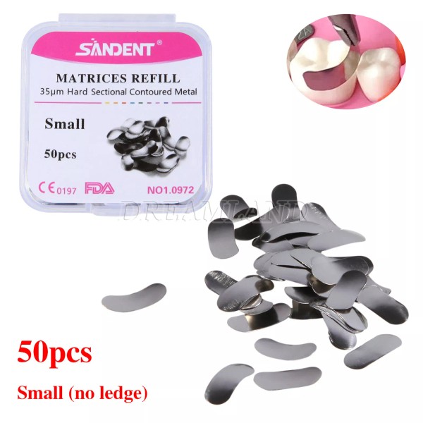 SANDENT 50 Pcs Dental Matrix Sectional Contoured Metal Matrices Bands