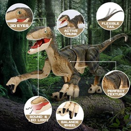 FRUSE Remote Controlled Dinosaur Toy, 2.4 GHz Realistic Velociraptor Robot Toy with Walking, Roar and LED Light, Dino Toy for Boys 3, 4, 5, 6, 7, 8, 9 Years Old Children