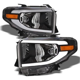 TLAPS 7422437285295 Compatible With 2014-2021 Toyota Tundra SR / SR5 / Limited/TRD PRO DRL LED Strip Bar Black Housing Headlights With Amber Reflector