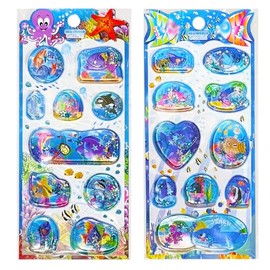 Set of 2, Cute Sea Life Water Stickers, Glitter, Sequins, Pop Stickers, Goldfish Octopus, 3D Manga, Glitter, Pop Decorative Stickers, DIY Notebook, Children's Stationery, Diary, Gift, Craft Supplies