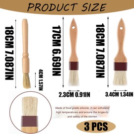 3 PCS Pastry Brushes,Wooden Durable Cooking Brush for Baking, BBQ & Grill, Non-Slip Handle, Ideal for BBQ, Pastry for Baking Ideal for Applying Oils Glazes Milk and Egg Yolk
